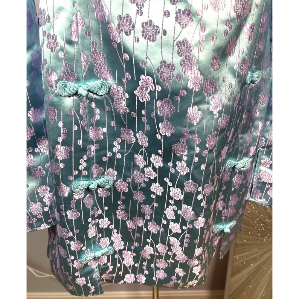 SAU LEE Jen Chinese Jacquard Floral Long Sleeve Mini Dress in Blue Size 12 - Picture 11 of 15